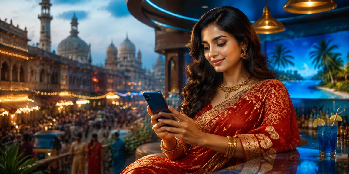 Indian woman using mobile UPI payment app for gaming